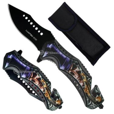 Imagem de Canivete Tático com Quebra-Vidro, Cortador e Lâmina de Aço de 9cm para