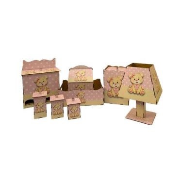 Imagem de Kit Higiene Bebê com Abajur e Farmacinha 8 Peças em Madeira Mdf Adesiv