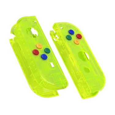 Imagem de eXtremeRate Caixa de controle portátil Joycon verde limão transparente com botões coloridos, capa de substituição DIY para Nintendo Switch e Nintendo Switch OLED modelo Joy-con – controlador não incluído