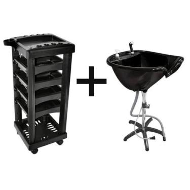 Imagem de kit salão carrinho auxiliar + lavatório portátil santa clara