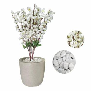 Imagem de Flor Cerejeira Pessegueiro Artificial  Vaso Liso + Pedras - Flor Imp