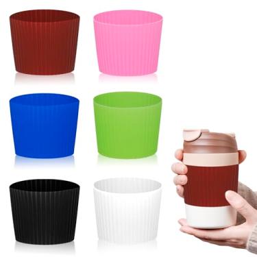 Imagem de Mangas reutilizáveis de silicone para copo de café resistente ao calor, capa protetora antiderrapante, adequada para caneca de café de viagem, 6 peças, 6 cores