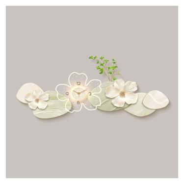 Imagem de Pintura decorativa com relógio Grande decoração de luz de parede com relógio e controle remoto para sala de estar, luminária de parede moderna em concha de flor 3D, relógios de parede silenciosos anti