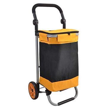 Imagem de YGCBL Carrinhos de mão portáteis multifuncionais, carrinho de compras, liga de alumínio, tecido Oxford, rolamento dobrável, roda de borracha resistente ao desgaste doméstico gira a alça, 5 cores, D