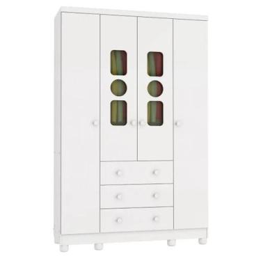 Imagem de Guarda Roupa Infantil Moveis Peroba Tedy 04 portas MDF, Branco