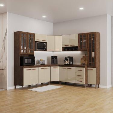 Imagem de Cozinha Modulada Completa Fidelitá Lisboa 8 Peças 445cm 18 Portas 3 Gavetas Com Tampo Noce/Off-White