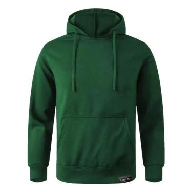 Imagem de Moletom Canguru Com Capuz Algodão Liso Sem Estampa, Verde, M