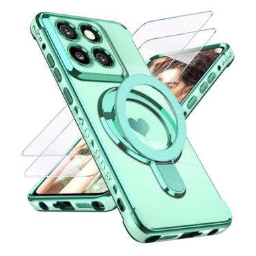 Imagem de Liufcx Capa para Motorola Moto G Stylus 5G 2025 com protetor de tela de vidro: capa com suporte de padrão de coração de amor banhada a ouro luxuosa, capa de proteção completa para câmera TPU macio à