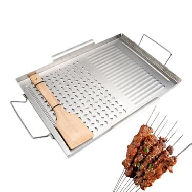 Imagem de Fogão Top Silta, de ferro fundido para o topo do fogão - Griddle top plana - Ferramentas de cozinha de aço inoxidável com alças, utensílios de churrasco para uso de camping ao ar livre de cozinha inte