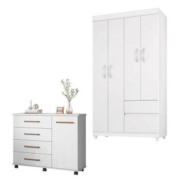 Imagem de Cômoda Flora E Guarda Roupa Solteiro Lótus Branco Flex - Demóbile