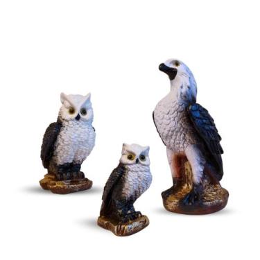 Imagem de Estátua Gavião e Coruja Espanta Pombos Pardal Maritaca 3 Pçs Pintura E