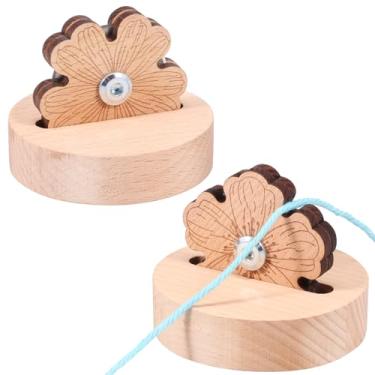 Imagem de VMBQRTI Cortador de fio de margarida – Cortador de fio de mesa de madeira com 5 compartimentos de corte e base antiderrapante – Design de flor bonito para projetos de artesanato, costura e bricolage