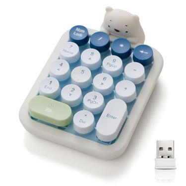 Imagem de Lomiluskr Lindo teclado numérico sem fio com urso de silicone, teclas redondas coloridas, conexão sem fio USB 2,4G, teclado numérico portátil de contabilidade financeira, adequado para PC, laptop