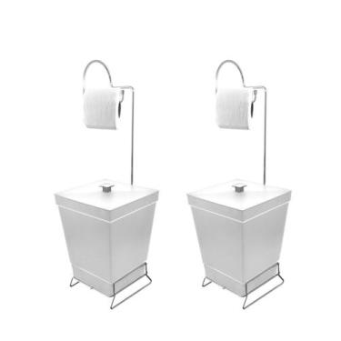 Imagem de Kit 2 Lixeiras com Suporte de Papel Higiênico - Stolf, Branco + Branco