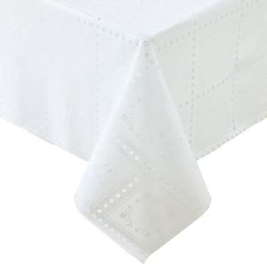 Imagem de Elrene Home Fashions Tecido de vinil quadrado inspirado em renda – corte de 3 metros, capa de mesa protetora para mesas de jantar e cozinha, decoração ou artesanato DIY, branca, 137 x 274 cm