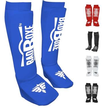 Imagem de Twister Muay Thai, Boxing, Kickboxing, Karate, Taekwondo, MMA Tecido elástico Canela e protetores acolchoados embutidos, canela em passos, caneleiras, diferentes tamanhos (par), BLUE/WHITE, S/M