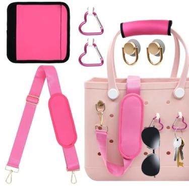 Imagem de LBU Alça para acessórios de bolsa Bogg com protetor de alça de neoprene, ombreiras, 2 peças de porta-chaves, alça transversal de ombro ajustável removível para pingentes de bolsas Bogg (rosa choque)