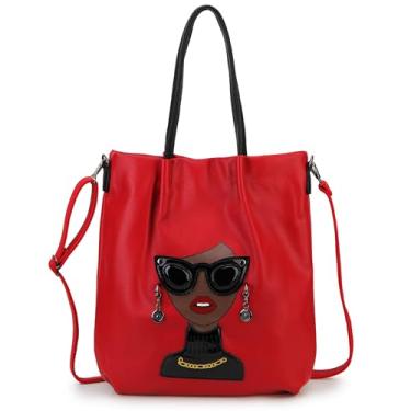 Imagem de ENJOININ Bolsas modernas para mulheres, novidade, rosto feminino, alça superior, bolsa de ombro descolada, bolsa de ombro, Vermelho B, Medium