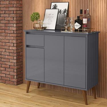 Imagem de Aparador 1 Gaveta 3 Portas Pés Em Madeira Cinza Cinza
