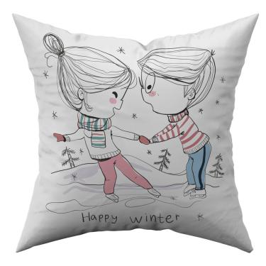 Imagem de Almofada Avulsa Cheia Namorados Casal Romântico 45cm X 45cm Com Refil Cor Happy Winter