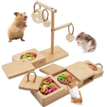 Imagem de YOBTEOY Brinquedos de porquinho-da-índia acessórios para hamster, brinquedos de forrageamento, enriquecimento de animais pequenos interativos de madeira para porquinho-da-índia, hamster, rato