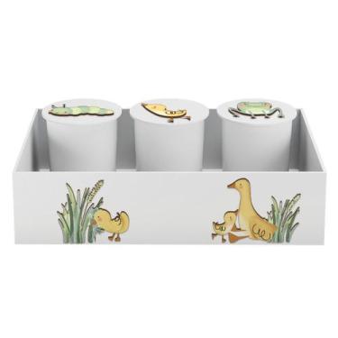 Imagem de Trio de Potes e Bandeja Kit Higiene MDF Patinhos - Neném na Nuvem, BRA