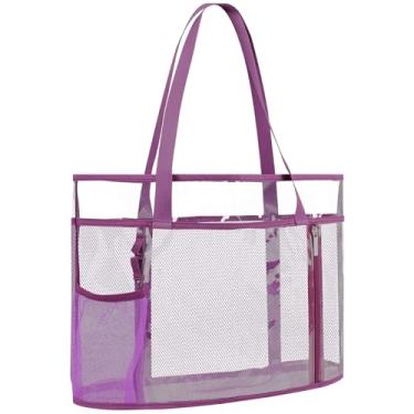 Imagem de TINYAT Bolsa de praia feminina de grande capacidade - impermeável, à prova de areia, 6 bolsos com zíper, academia, viagem, bolsa de compras, Roxo/W905, One Size