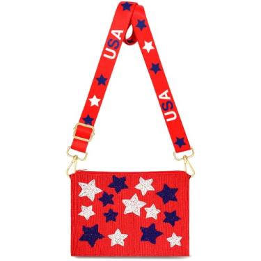 Imagem de CEALXHENY Bolsa feminina de 4 de julho com contas de lantejoulas e estrela dos EUA, bandeira americana, bolsa de ombro transversal, roupas de 4 de julho, Multicor, Estilo I