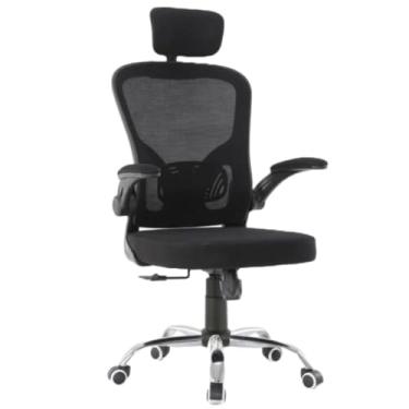 Imagem de Cadeira de escritório Mesh para computador, cadeira ergonômica com encosto alto, apoios de braços dobráveis ​​e apoio de cabeça ajustável encosto e apoio lombar Home Office preta, G Galpão das Marcas