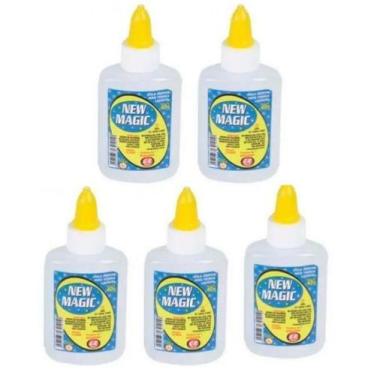 Imagem de Kit 05 Cola Liquida Branca 40g Escolar Escritório Lavável - New Magic