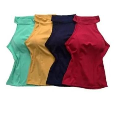 Imagem de Blusa feminina malha canelada gola alta manga cavada com bojo - moda f