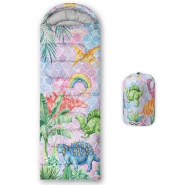 Imagem de Smell Sunshine Saco de dormir infantil para meninos e meninas, estampa de dinossauro da selva, leve, quente, portátil, uso interno, impermeável, resistente ao clima frio, saco de dormir para