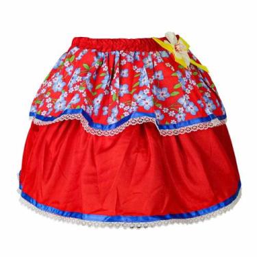 Imagem de Saia Junina Caipira Adulto C/ Babado Xadrez Arraiá Quadrilha - Fantasi