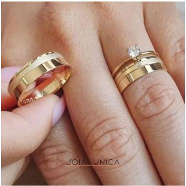 Imagem de Par de Alianças de Ouro 10K coleçao Stratus de 5 mm diamantadas polida