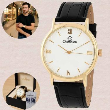 Imagem de Relógio Champion Masculino Quartz Prova Dágua 50 Metros 5 ATM Pulseira Couro Casual Dourado CN20006B