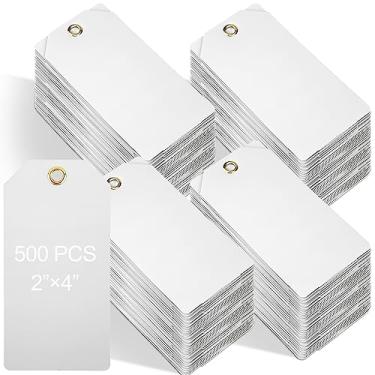 Imagem de Thyle 500 peças etiquetas de plástico à prova d'água etiquetas de plástico etiquetas de etiqueta de envio com furos de metal reforçado resistentes a rasgos Etiquetas em branco de 15 mil para nome preço mala de roupas (branco, 5 x 10 cm)