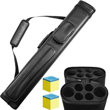 Imagem de Deekin Estojo de transporte oval de 5 x 10 cm para taco de bilhar para tacos de bilhar para tacos de bilhar para 2 varas, 6 furos, estojo rígido para taco de sinuca com 2 giz, 81 x 13 x 9 cm (preto)