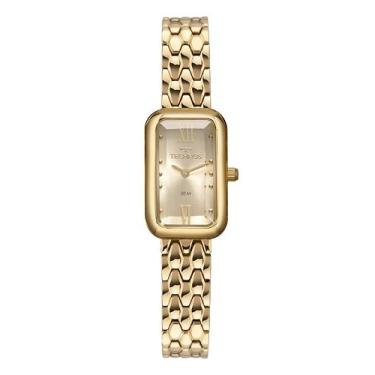 Imagem de Relogio Technos feminino dourado pequeno mini quadrado retangular alga