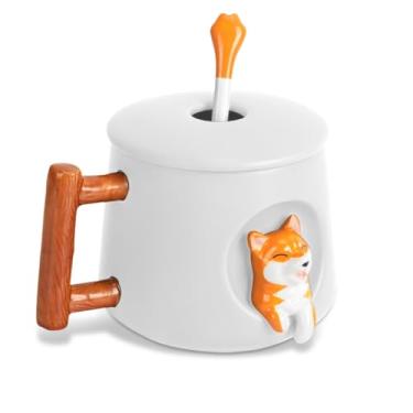 Imagem de YLOKO Caneca de café de cerâmica fofa com Shiba Inu 3D, canecas fofas com tampa colher de pata, caneca de chá da manhã novidade, para mulheres irmã menina crianças 400 ml