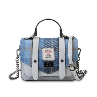 Imagem de Islander The Baby Satchel Harris Tweed Bolsas de ombro femininas, Tartã azul