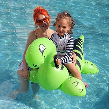 Imagem de ROUSKY Boia Inflável De Dinossauro Para Piscina, Brinquedo Flutuante Natação Na Praia, Diversão Aquática Verão Crianças E Adultos (Verde)