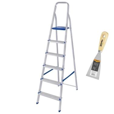 Imagem de Escada Doméstica 6 Degraus em Alumínio Até 120 KG 5104 MOR com Espátula SPARTA
