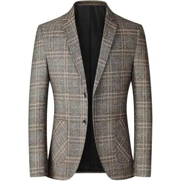Imagem de Blazer Masculino Slim Fit 2 Botões Terno Jaqueta Lapela Xadrez Terno Formal Blazer Jaquetas Leve Escritório Negócios Smoking Jaqueta Primavera Tuxedo Blazers, Khaki, M