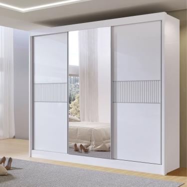 Imagem de Guarda-roupa Casal 3 Portas De Correr Com Espelho 100% Mdf Cristal Branco