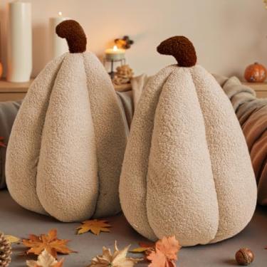 Imagem de Lanpn Conjunto de 2 travesseiros de abóbora de outono, decoração de Halloween, almofadas de pelúcia de lã macia sherpa fofa em forma de 3D para sofá, sofá, quarto, outono, dia de Ação de Graças