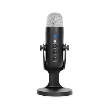 Imagem de Microfone Condensador USB para Mesa, Rotação 360°, com Controle de Volume e Echo, Base Estável (Prata)