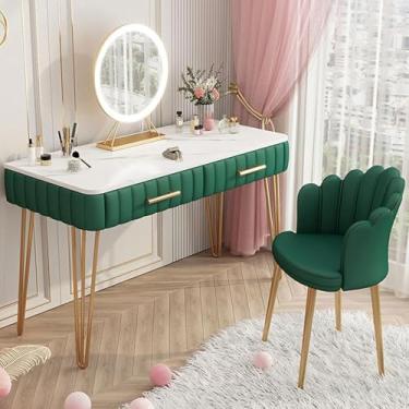 Imagem de Mesa De Maquiagem Moderna Com Espelho Led Ajustável E Gavetas, Penteadeira E Cadeiras Para Escrita Em Casa, Dark Green, 80CM