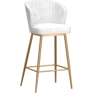 Imagem de Bancos De Altura De Balcão Cadeiras De Bar Bancos De Bar Ergonômicos De Veludo Encosto Curvo Banquetas Altas Café Da Manhã Cozinha Ilha Cadeira, Almofadas De Assent, White, 25.6''(65cm)