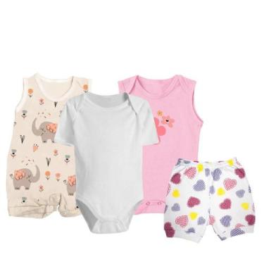 Imagem de Kit Bebê 4 Peças Body Curto Macacão e Shorts Estampado Verão - Koala B