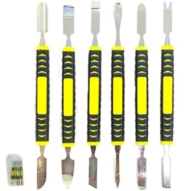 Imagem de Kit 6 Espátulas ponta Dupla em Aço Cabo Emborrachado p/Manutenção Smartphone Tablets Eletrônica